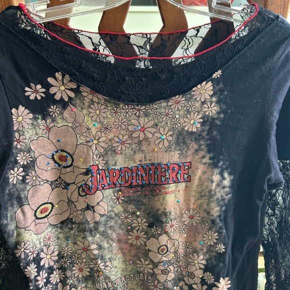 Elemente Clemente Black Y2K Embellished Floral Long Sleeve Tee Size Small - Picture 9 of 15